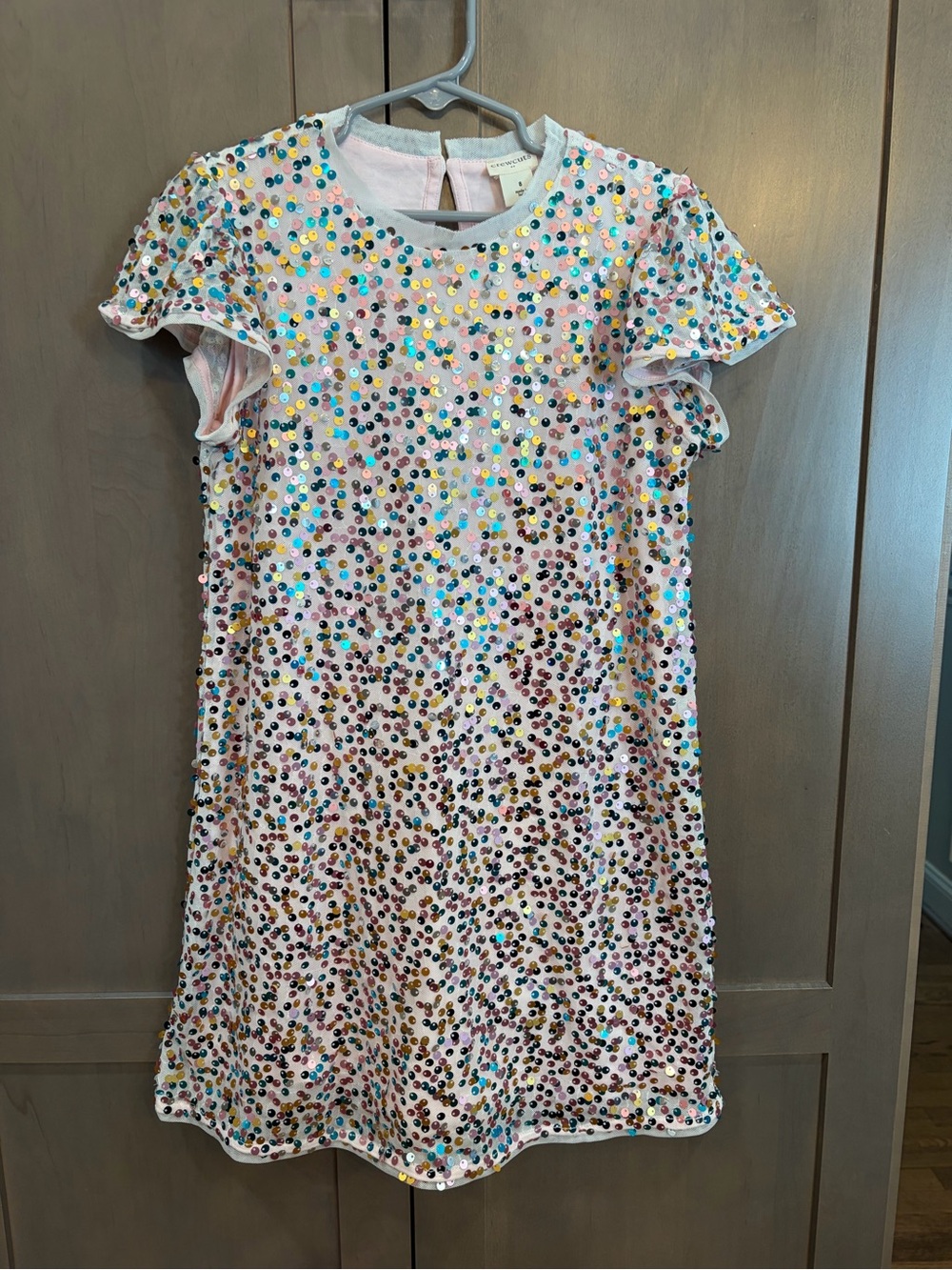 Crewcuts Pink Multicolor Sequin Flutter Sleeve Dress